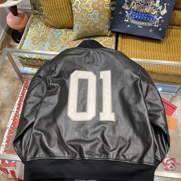 Balenciaga Men’s Basketball Series Bomber Leather Jacket – Black / White - Picture 2 of 8